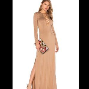 Rachel Pally long sleeve nude lace up dress